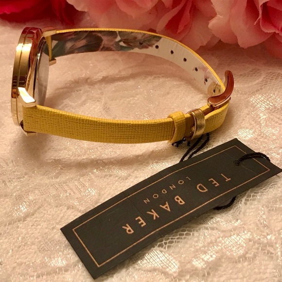 Ted Baker Yellow Leather Strap Floral Watch NWT main image 8